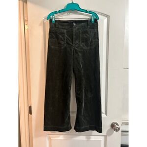 Maeve Anthropologie The Colette Corduroy Pants Forest Green Wide Leg Crop 28